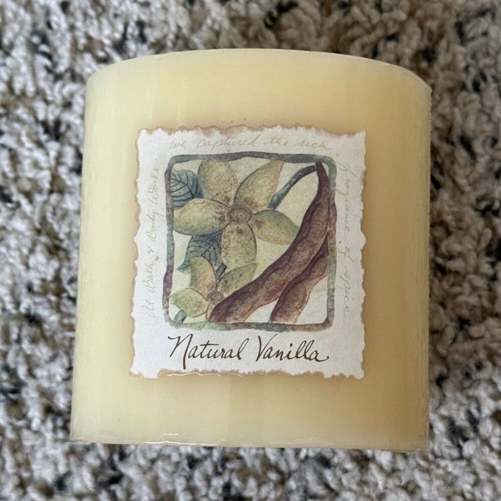 Vintage Bath & Body Works Natural Vanilla Pillar Candle Single Wick